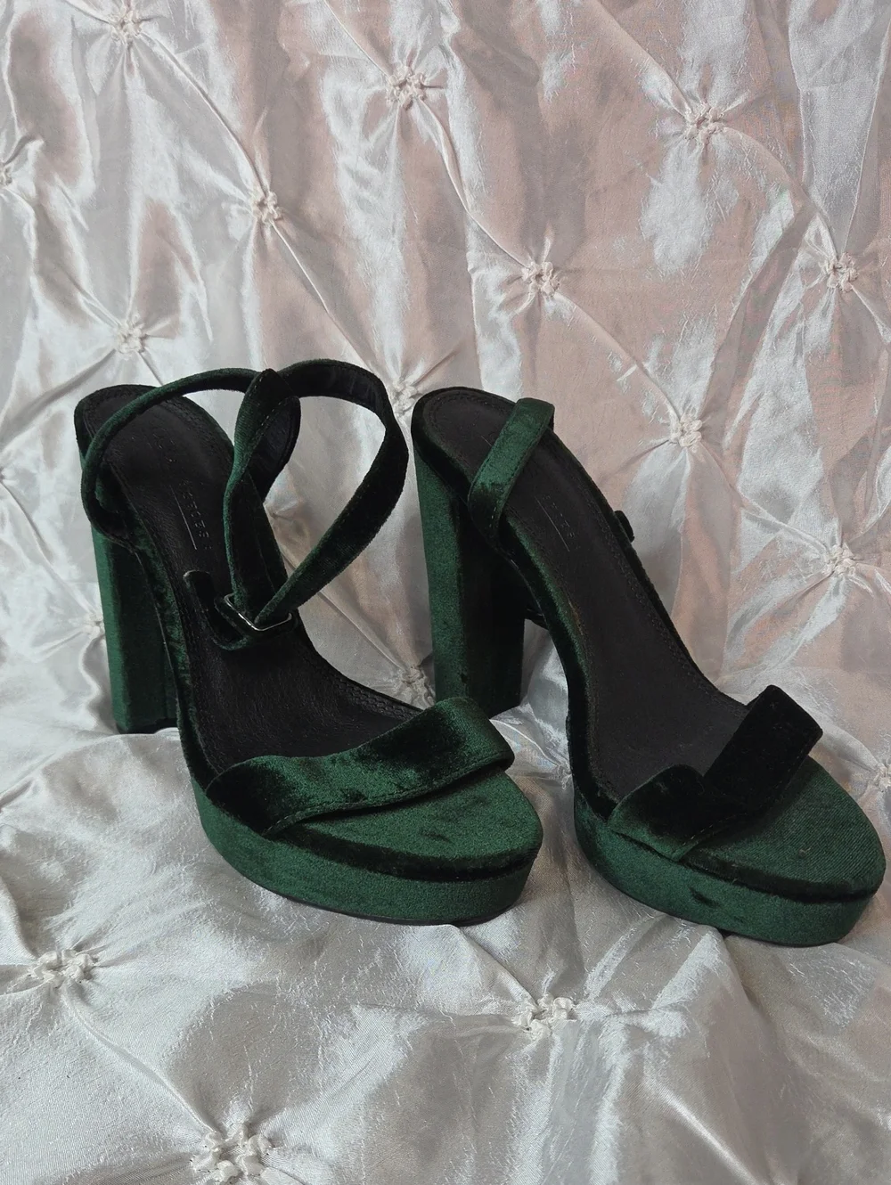 ASOS Deep Green Velvet Platform Sandal Heels